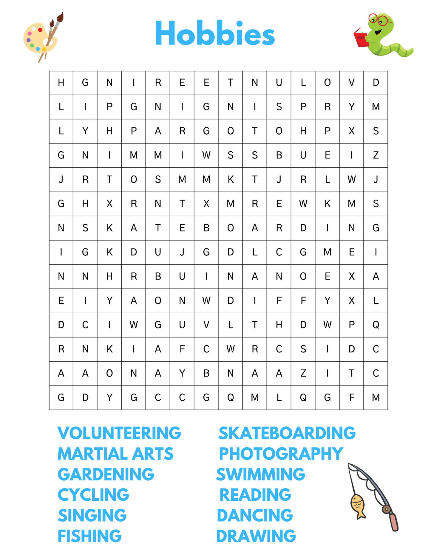 Hobbies Word Search