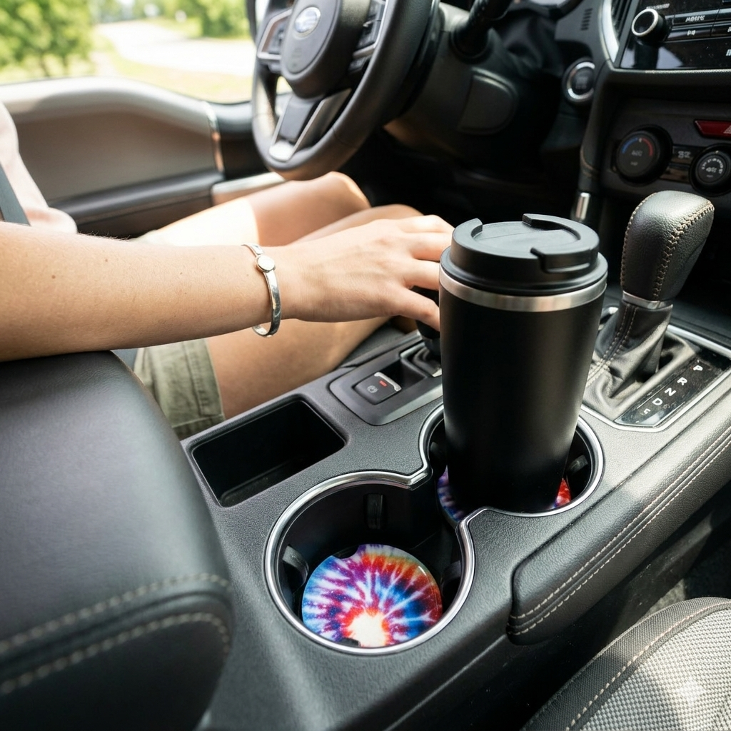 Tie Dye Car Cup Holder Coasters Set