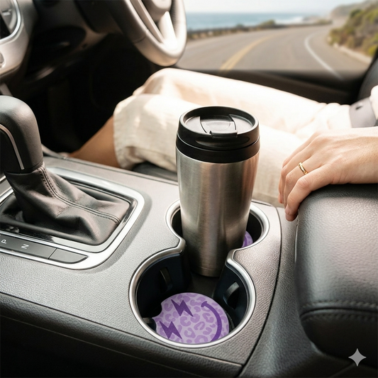 Purple Smiley Face Car Coasters Set