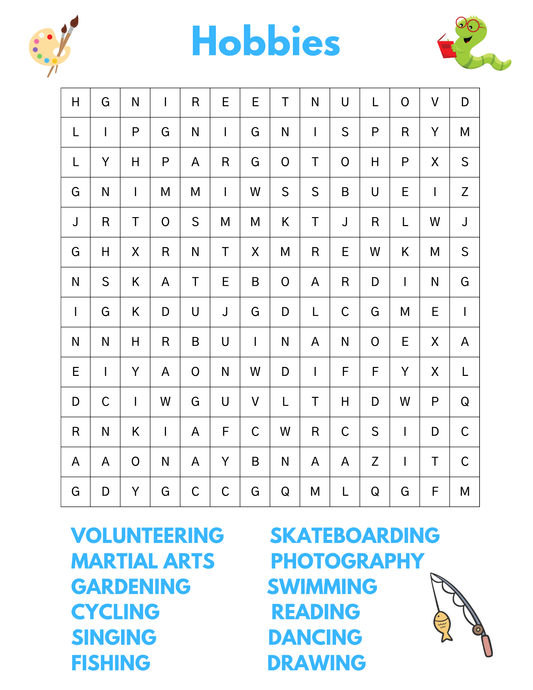 Hobbies Word Search